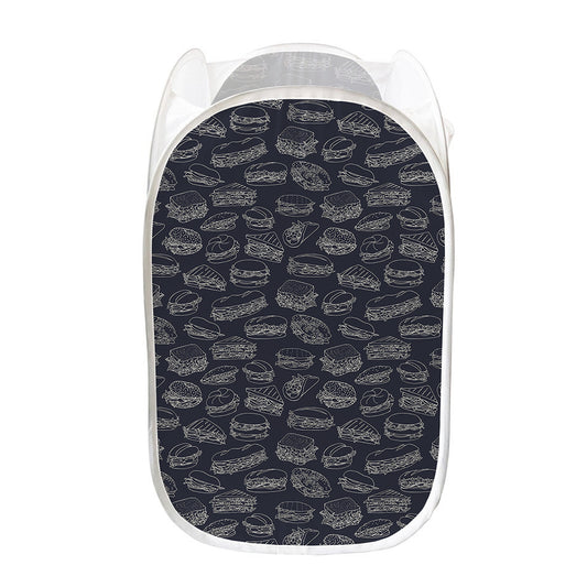 Navy Doodle Sandwich Pattern Print Mesh Laundry Hamper