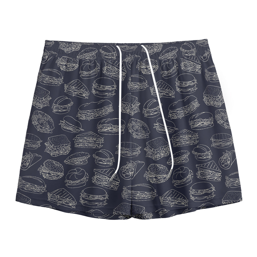 Navy Doodle Sandwich Pattern Print Mesh Shorts