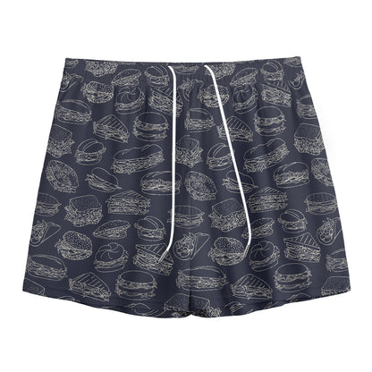 Navy Doodle Sandwich Pattern Print Mesh Shorts