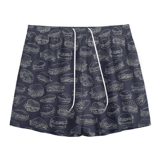 Navy Doodle Sandwich Pattern Print Mesh Shorts