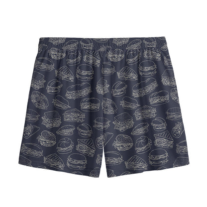 Navy Doodle Sandwich Pattern Print Mesh Shorts
