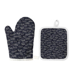 Navy Doodle Sandwich Pattern Print Oven Mitt And Pot Holder Set