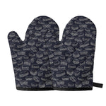 Navy Doodle Sandwich Pattern Print Oven Mitts
