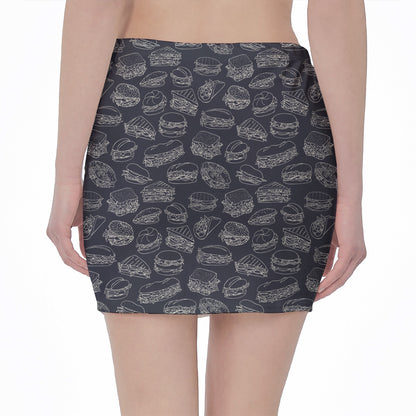 Navy Doodle Sandwich Pattern Print Pencil Mini Skirt