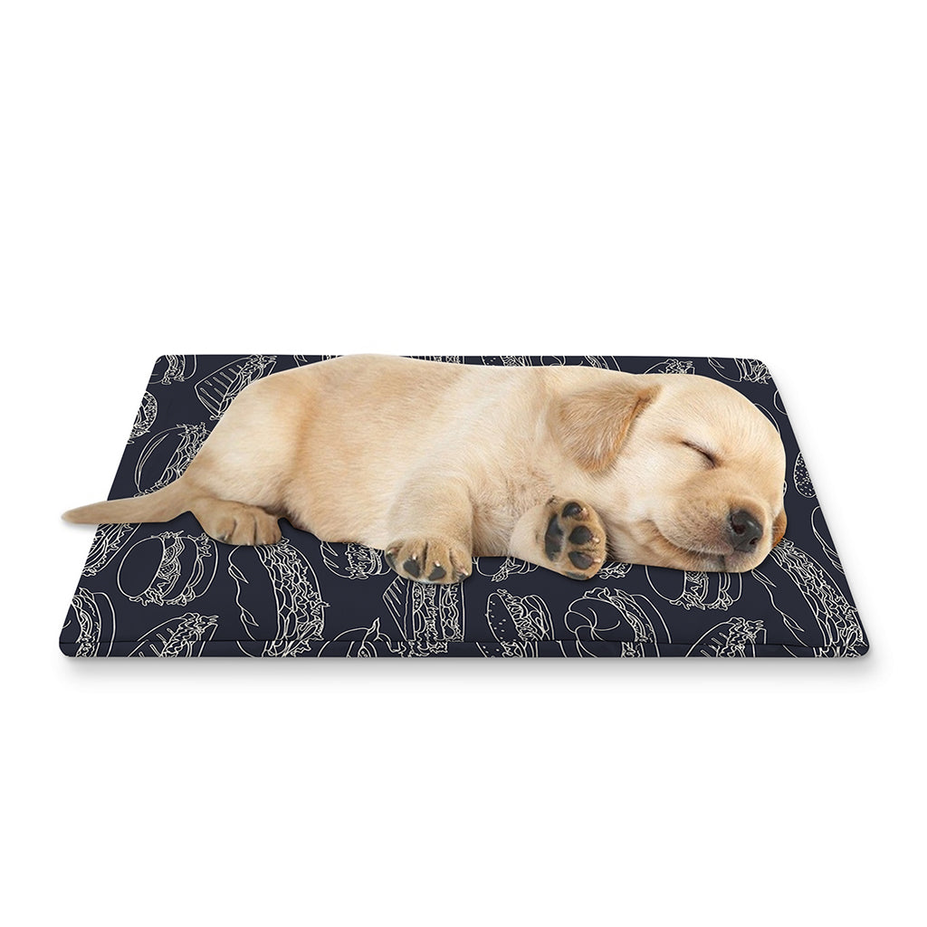 Navy Doodle Sandwich Pattern Print Pet Cooling Mat Cover