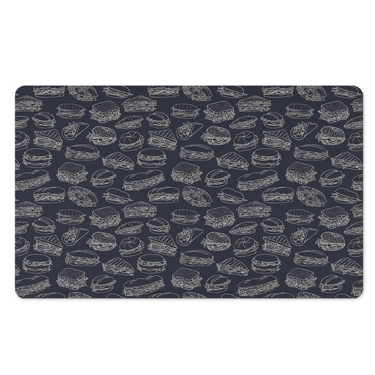 Navy Doodle Sandwich Pattern Print Polyester Doormat