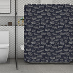 Navy Doodle Sandwich Pattern Print Polyester Shower Curtain