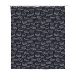 Navy Doodle Sandwich Pattern Print Polyester Shower Curtain