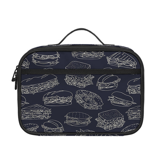 Navy Doodle Sandwich Pattern Print Portable Lunch Bag