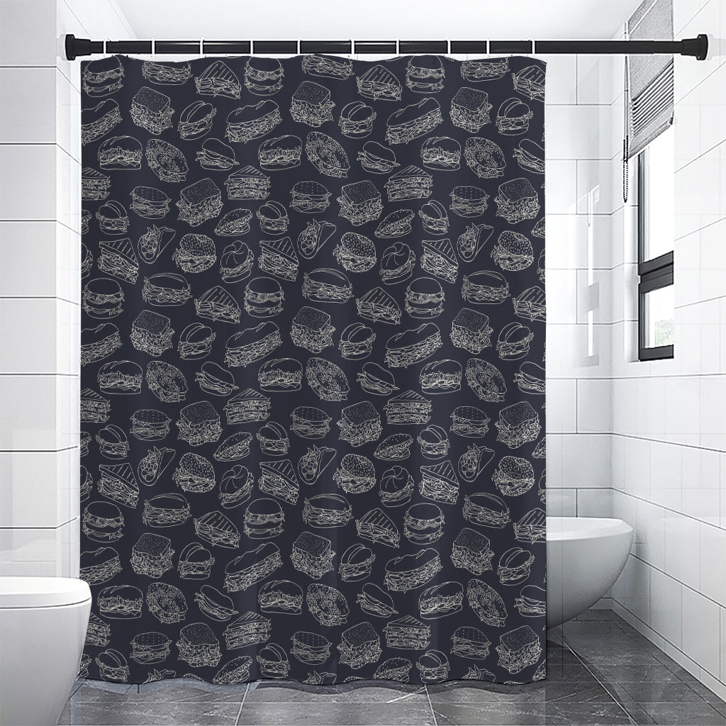 Navy Doodle Sandwich Pattern Print Premium Shower Curtain