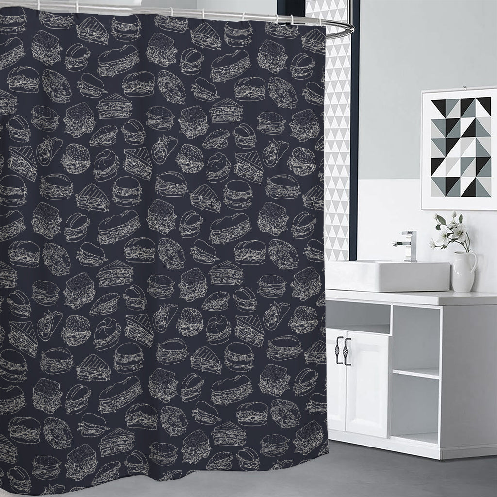 Navy Doodle Sandwich Pattern Print Premium Shower Curtain
