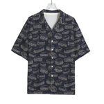 Navy Doodle Sandwich Pattern Print Rayon Hawaiian Shirt