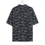 Navy Doodle Sandwich Pattern Print Rayon Hawaiian Shirt