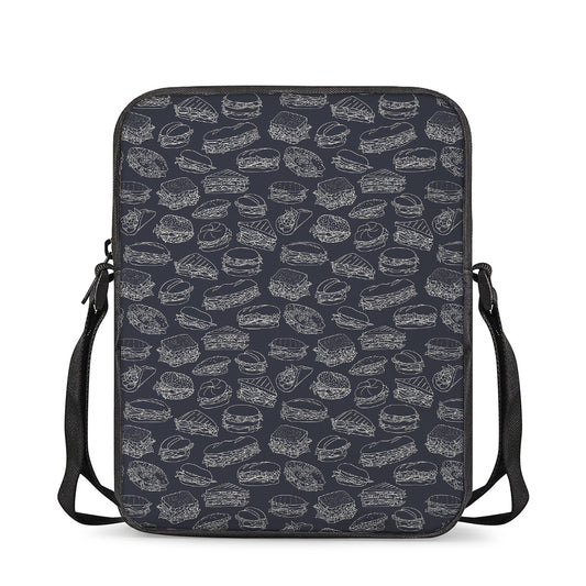 Navy Doodle Sandwich Pattern Print Rectangular Crossbody Bag