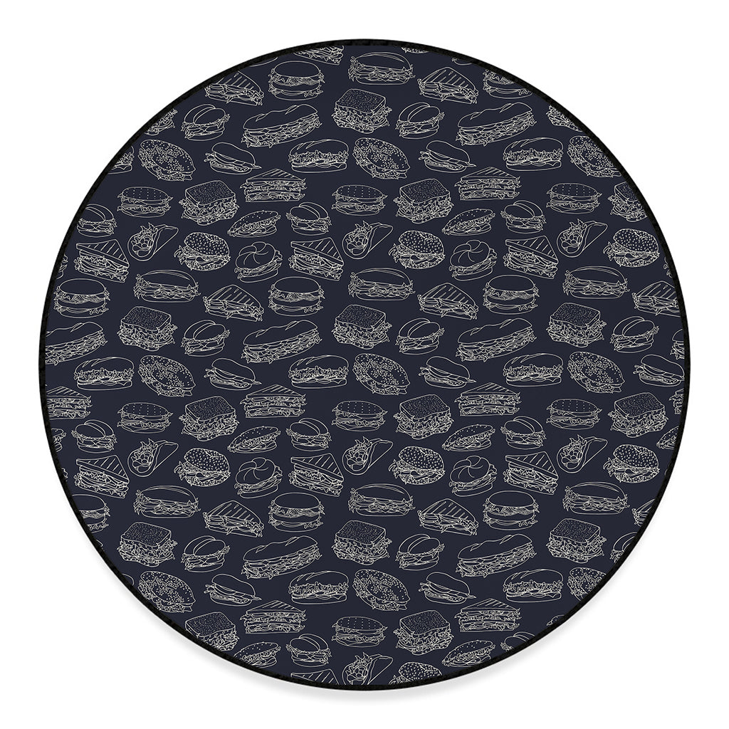 Navy Doodle Sandwich Pattern Print Round Floor Mat