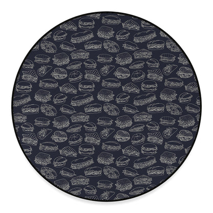 Navy Doodle Sandwich Pattern Print Round Floor Mat