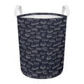Navy Doodle Sandwich Pattern Print Round Laundry Basket