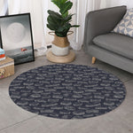 Navy Doodle Sandwich Pattern Print Round Rug