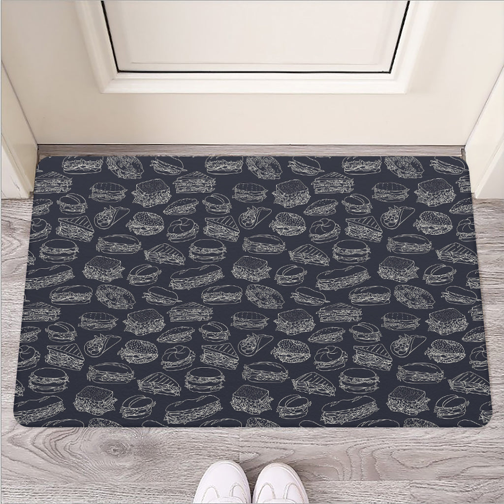 Navy Doodle Sandwich Pattern Print Rubber Doormat