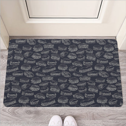 Navy Doodle Sandwich Pattern Print Rubber Doormat