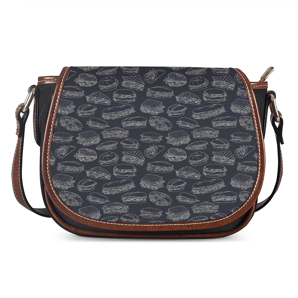Navy Doodle Sandwich Pattern Print Saddle Bag