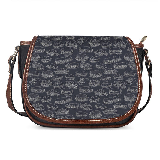 Navy Doodle Sandwich Pattern Print Saddle Bag