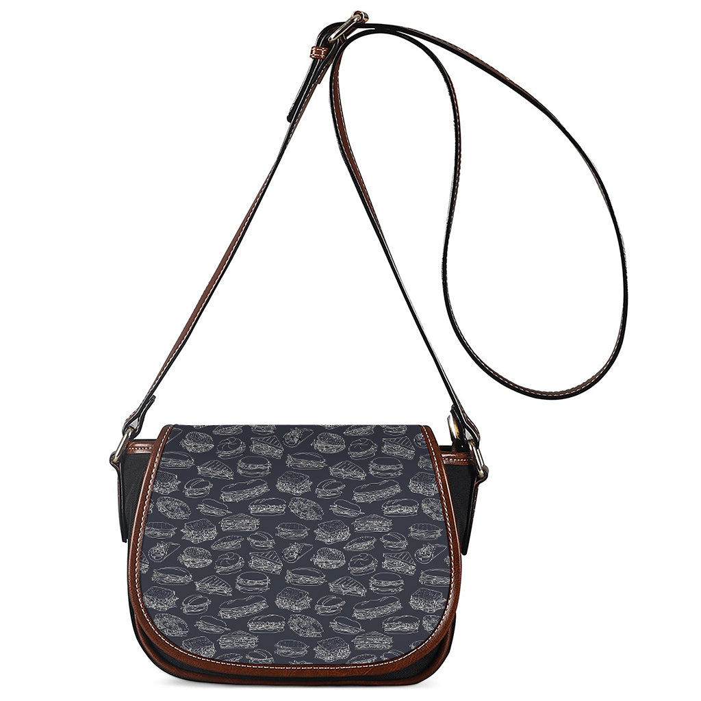 Navy Doodle Sandwich Pattern Print Saddle Bag