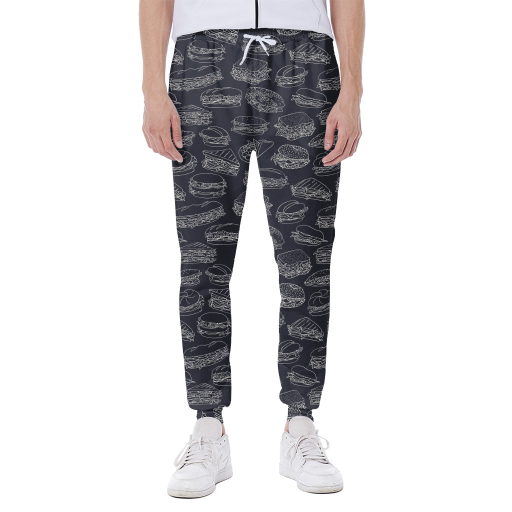 Navy Doodle Sandwich Pattern Print Scuba Joggers