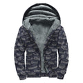 Navy Doodle Sandwich Pattern Print Sherpa Lined Zip Up Hoodie