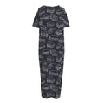 Navy Doodle Sandwich Pattern Print Short Sleeve Long Nightdress
