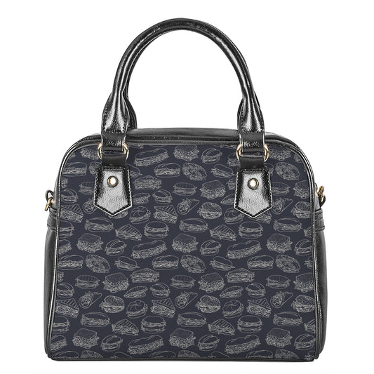 Navy Doodle Sandwich Pattern Print Shoulder Handbag