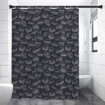 Navy Doodle Sandwich Pattern Print Shower Curtain