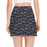 Navy Doodle Sandwich Pattern Print Side Slit Mini Skirt