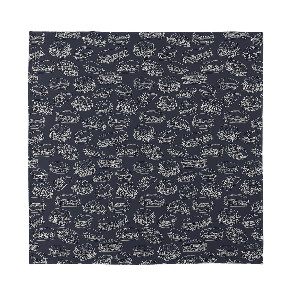 Navy Doodle Sandwich Pattern Print Silk Bandana