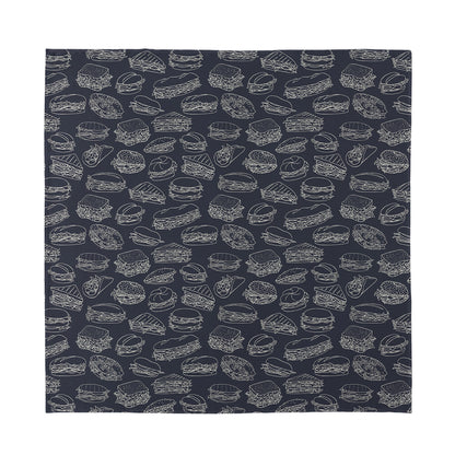 Navy Doodle Sandwich Pattern Print Silk Bandana