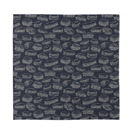 Navy Doodle Sandwich Pattern Print Silk Bandana