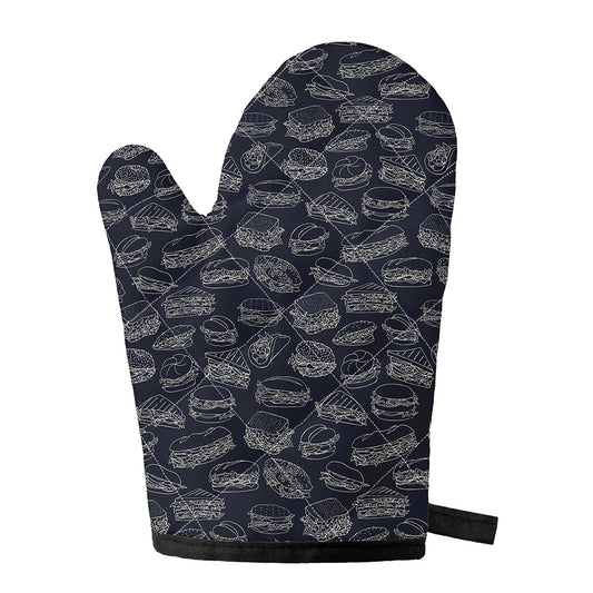 Navy Doodle Sandwich Pattern Print Single Oven Mitt