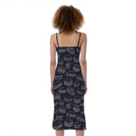 Navy Doodle Sandwich Pattern Print Slim Fit Midi Cami Dress