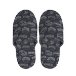 Navy Doodle Sandwich Pattern Print Slippers