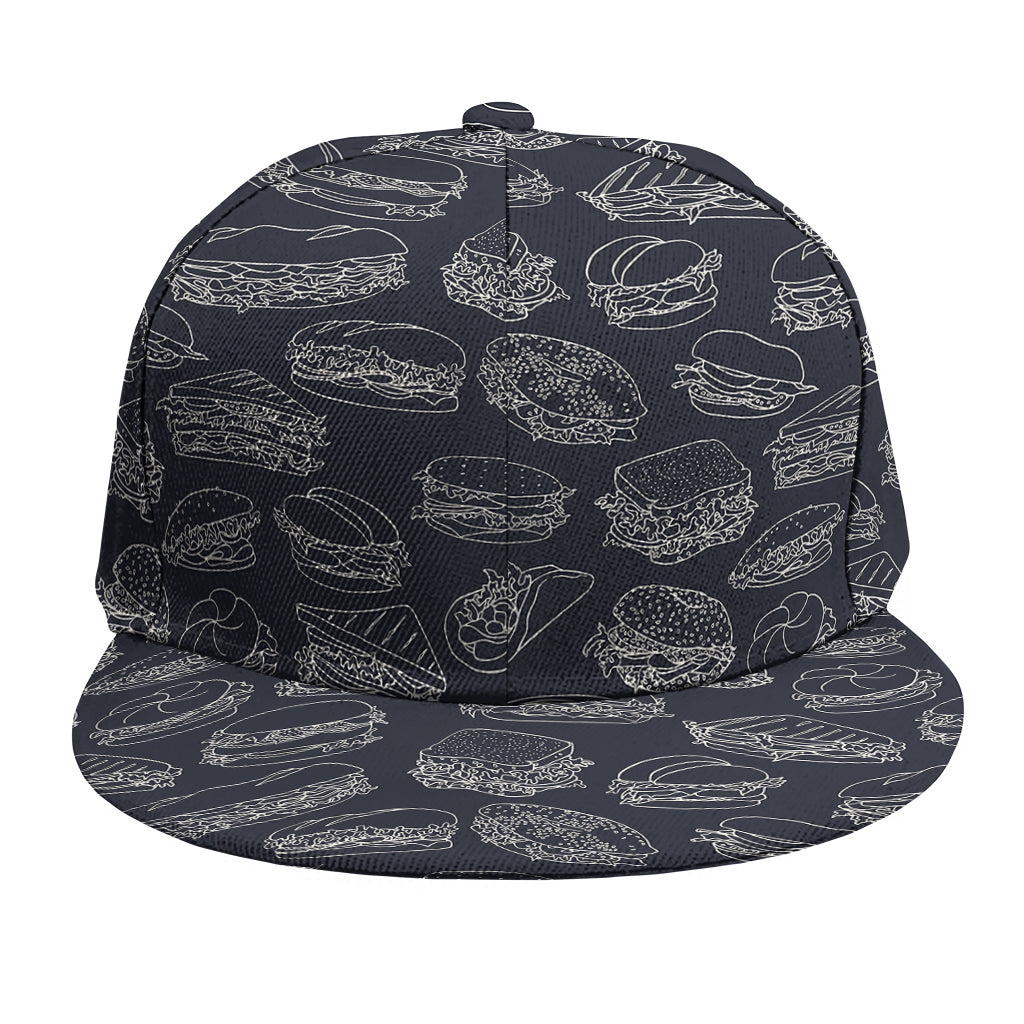 Navy Doodle Sandwich Pattern Print Snapback Cap