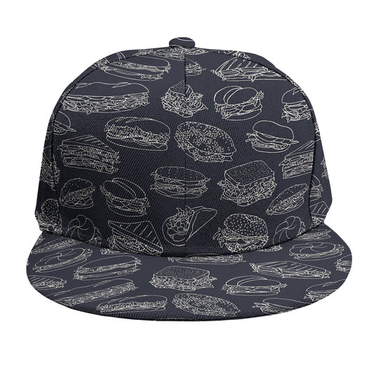 Navy Doodle Sandwich Pattern Print Snapback Cap