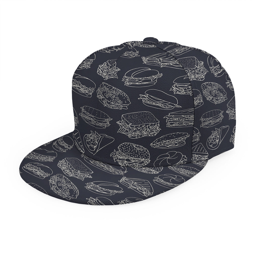 Navy Doodle Sandwich Pattern Print Snapback Cap