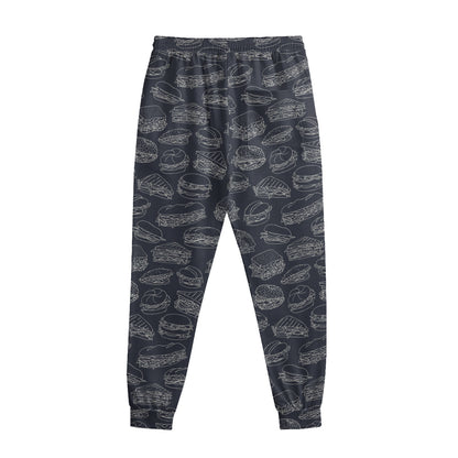 Navy Doodle Sandwich Pattern Print Sweatpants