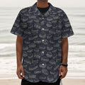 Navy Doodle Sandwich Pattern Print Textured Short Sleeve Shirt