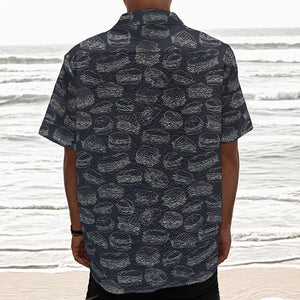 Navy Doodle Sandwich Pattern Print Textured Short Sleeve Shirt