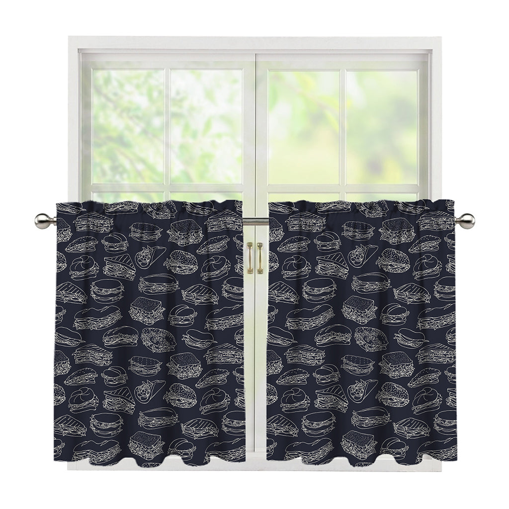Navy Doodle Sandwich Pattern Print Tier Curtains