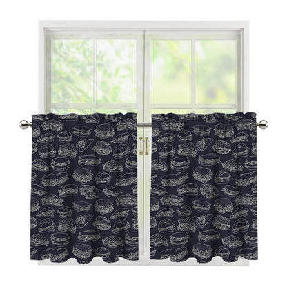 Navy Doodle Sandwich Pattern Print Tier Curtains