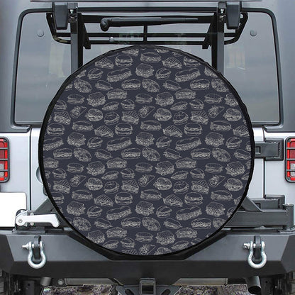 Navy Doodle Sandwich Pattern Print Tire Cover