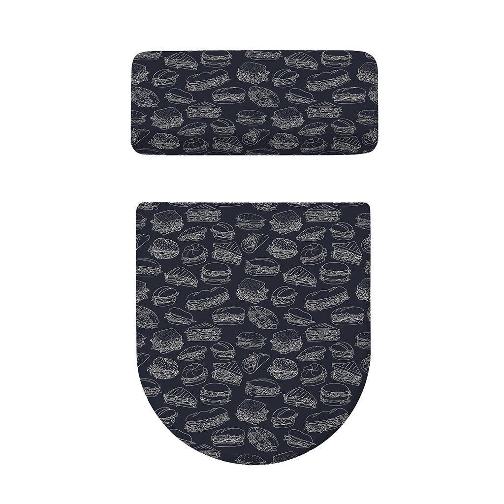 Navy Doodle Sandwich Pattern Print Toilet Lid And Tank Cover Set