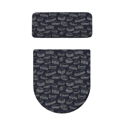 Navy Doodle Sandwich Pattern Print Toilet Lid And Tank Cover Set